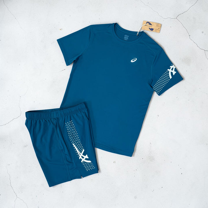 ASICS ICON WINDRUNNER, T-SHIRT AND SHORTS 3PC SET - BLUE TEAL