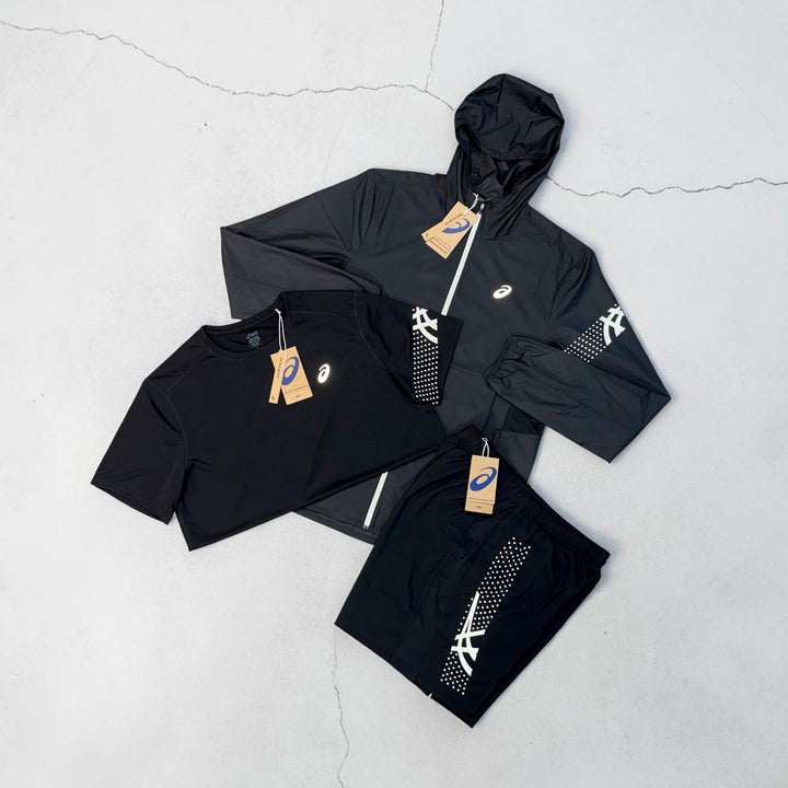 ASICS ICON WINDRUNNER, T-SHIRT AND SHORTS 3PC SET - BLACK (Japan sizing)