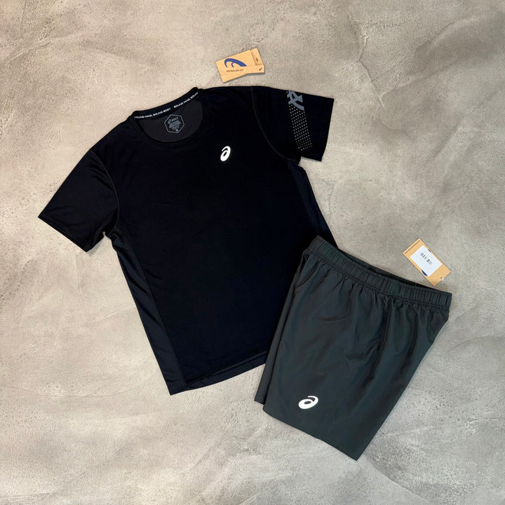 ASICS ICON T-SHIRT AND SHORTS SET - BLACK / DARK GREY (Japan sizing)