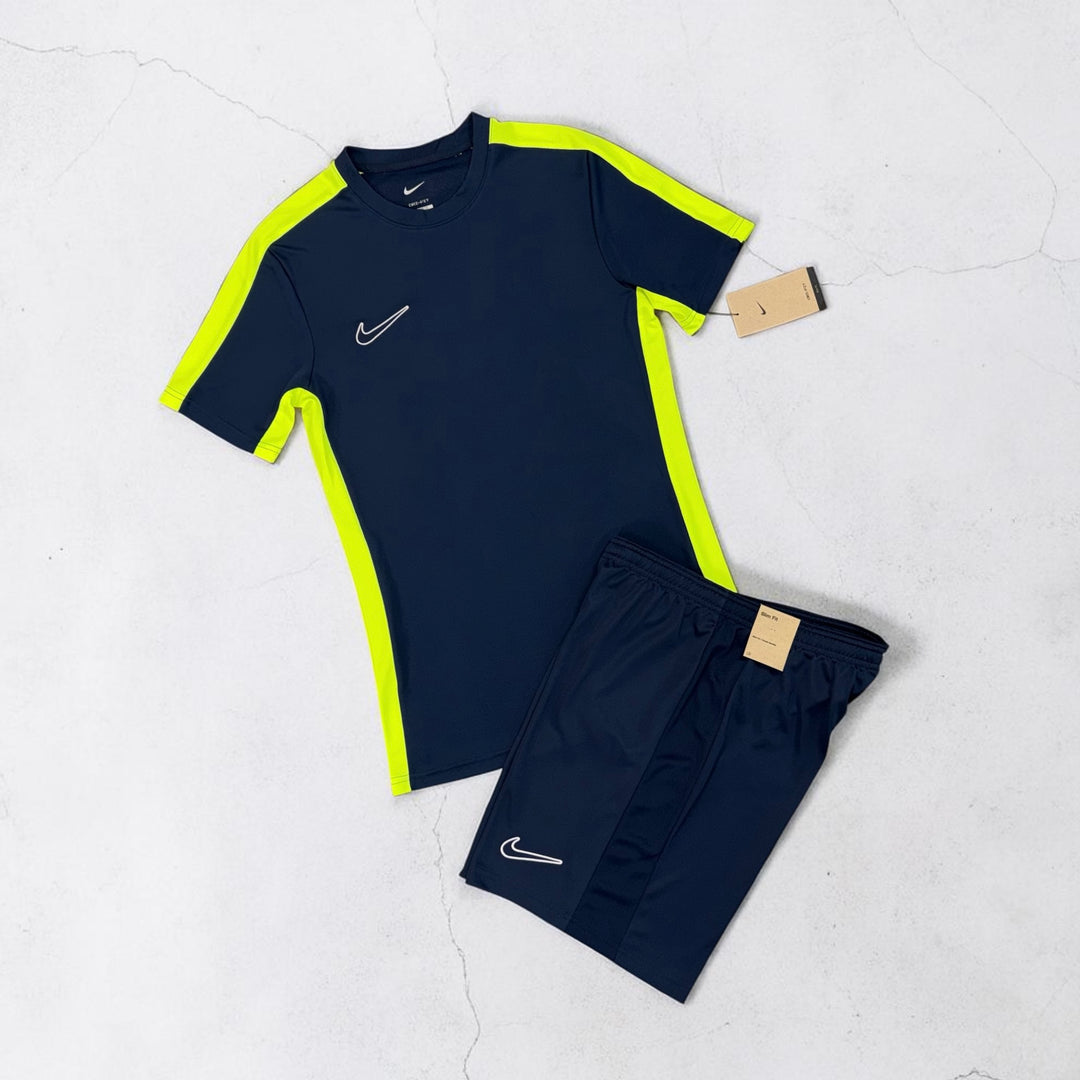 NIKE DRI-FIT T-SHIRT AND SHORTS SET - NAVY BLUE / VOLT