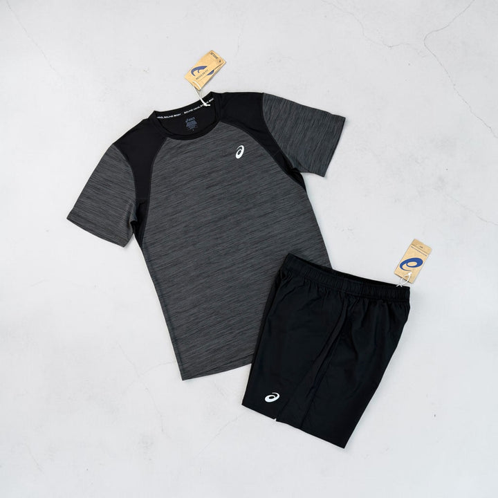 ASICS ROAD T-SHIRT AND CORE SHORTS SET - BLACK ANTHRACITE