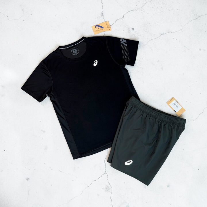 ASICS ICON T-SHIRT AND SHORTS SET - BLACK / DARK GREY (Japan sizing)